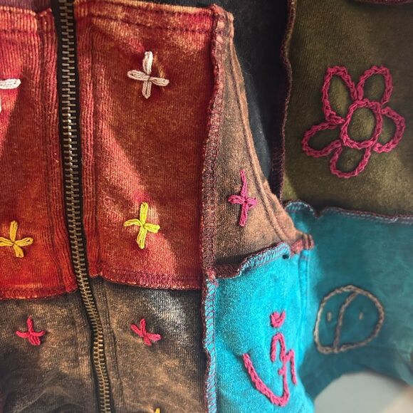 Rising International Hoodie Womens Multicolor Boho Embroidered Zip Jacket Small - Picture 3 of 16